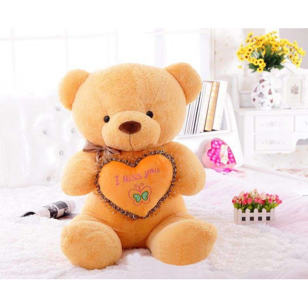 3 Feet Golden Teddy Bear holding I Miss You Heart